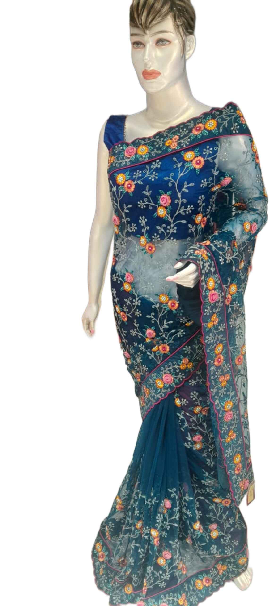 Net Designer Pearl & Thread Work Saree