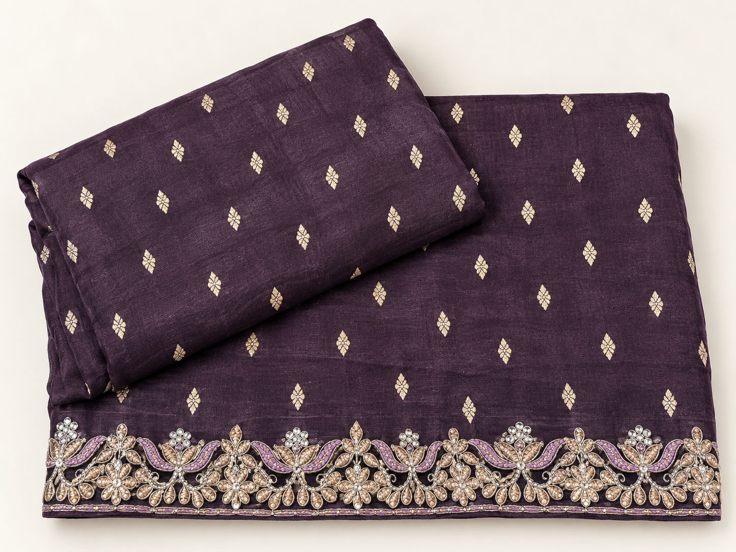 Plum Purple Designer Saree with Gota Patti Work - Image 4
