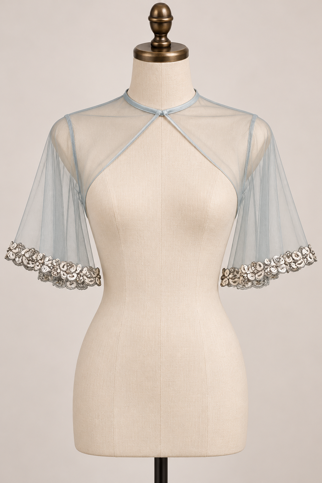 Ice Blue Ready-to-Wear Saree with Stitched Sequin Blouse - Image 2