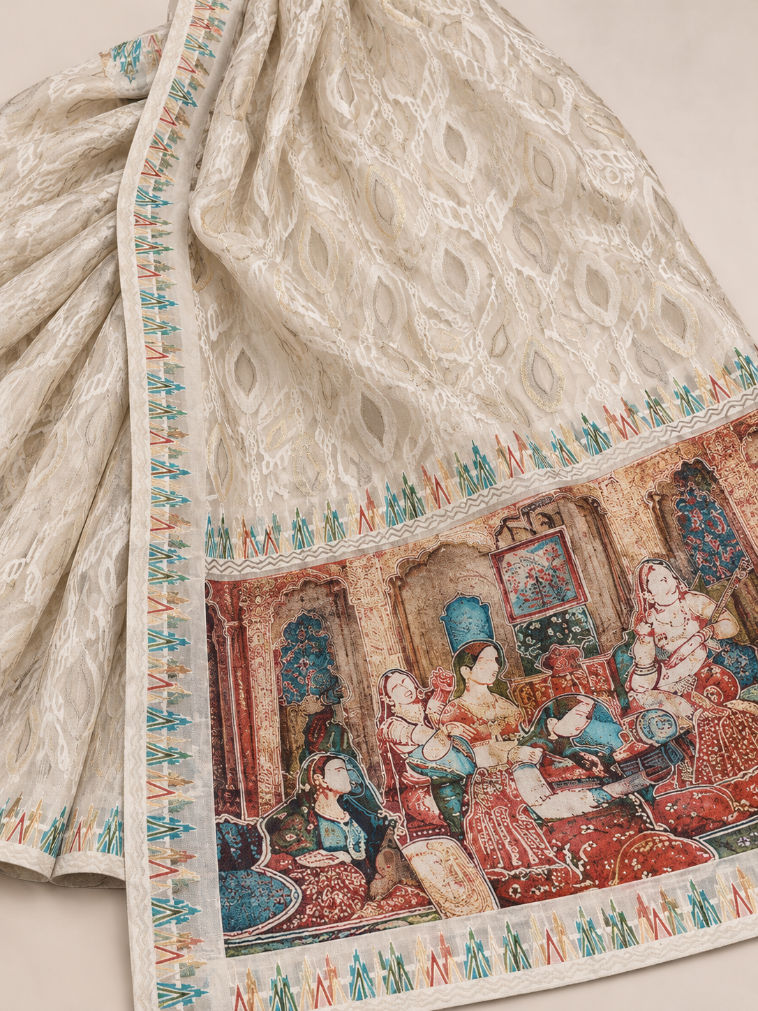 Pictorial Pallu Brasso Saree with Unstitched Blouse Material - Image 3