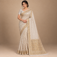 Fancy Dola Silk Saree with Pearl Work and Unstitched Blouse Material