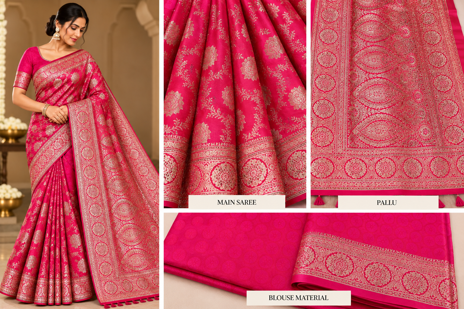 Banarasi Silk Saree with Rich Golden Zari Pallu - Image 2