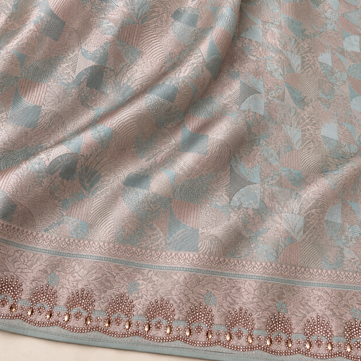 Designer Jacquard Saree with Stonework Border and Tassel Pallu - Image 4