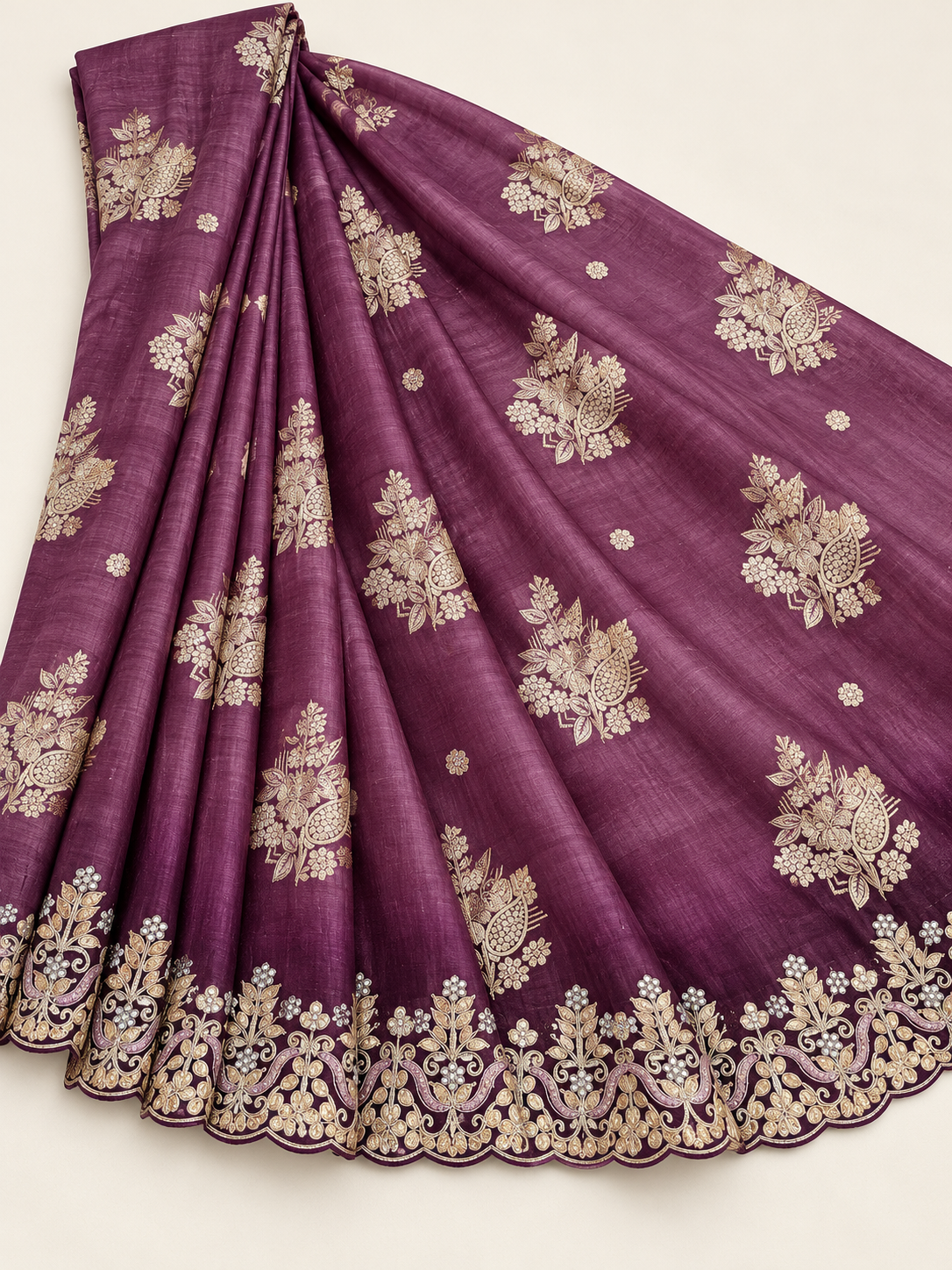 Plum Purple Designer Saree with Gota Patti Work - Image 3