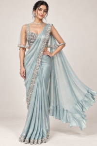 Ice Blue Ready-to-Wear Saree with Stitched Sequin Blouse