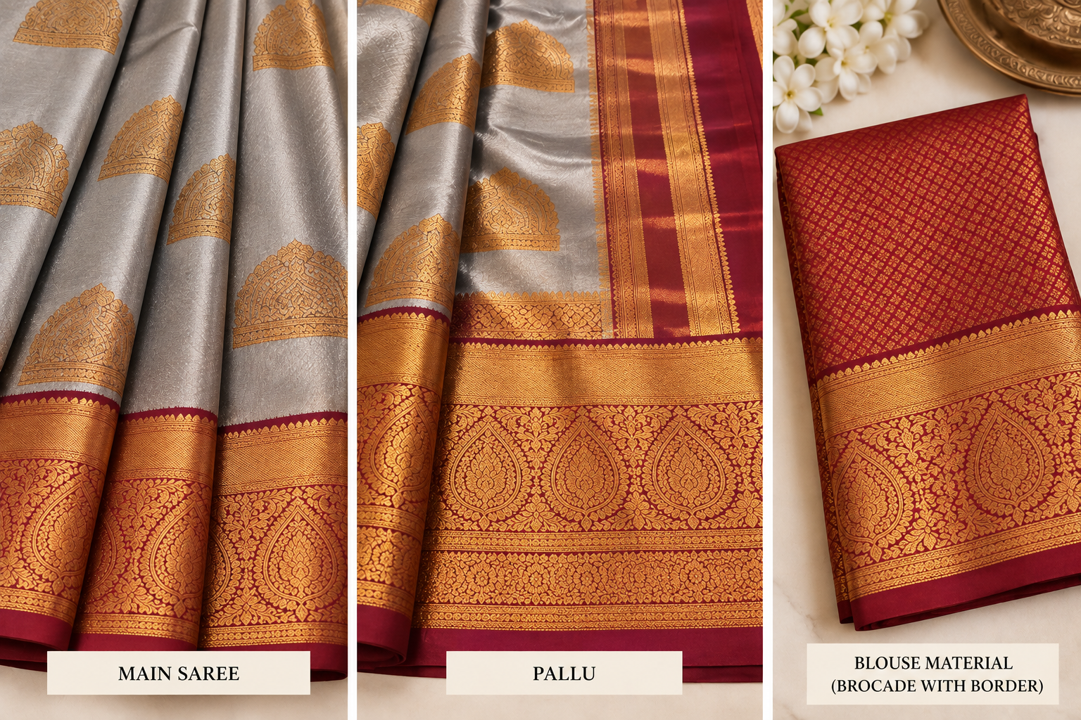 Premium Kanjivaram Semi Silk Saree with Brocade Blouse - Image 2