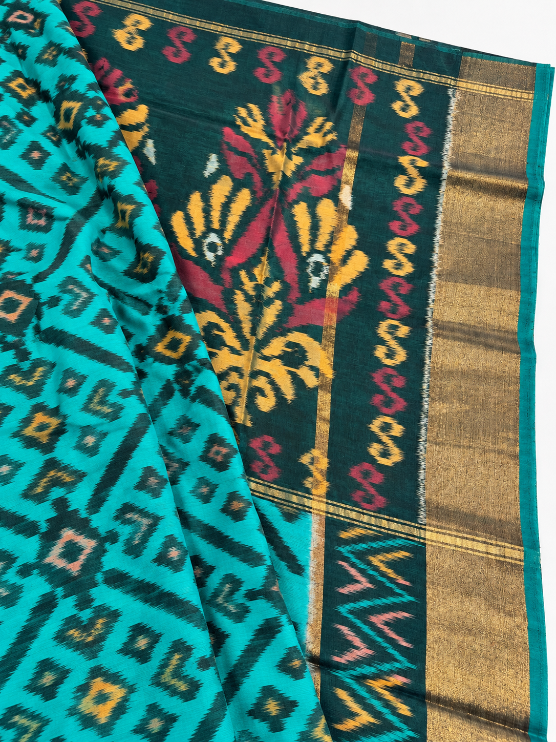 Cotton Semi Patola Saree with Unstitched Blouse Material - Image 4