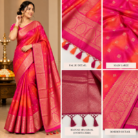 Rani Pink Banarasi Semi Silk Saree with Gold Zari Paisley Pallu
